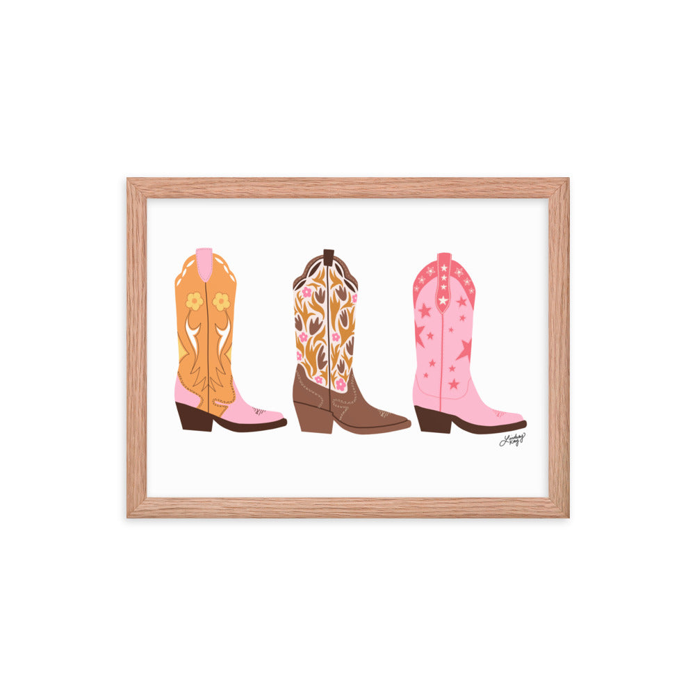 Cowboy Boots Illustration - Framed Matte Print